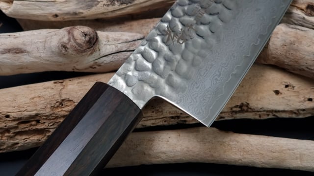 Damascus knife Santoku 170, 33 layers, Ebony